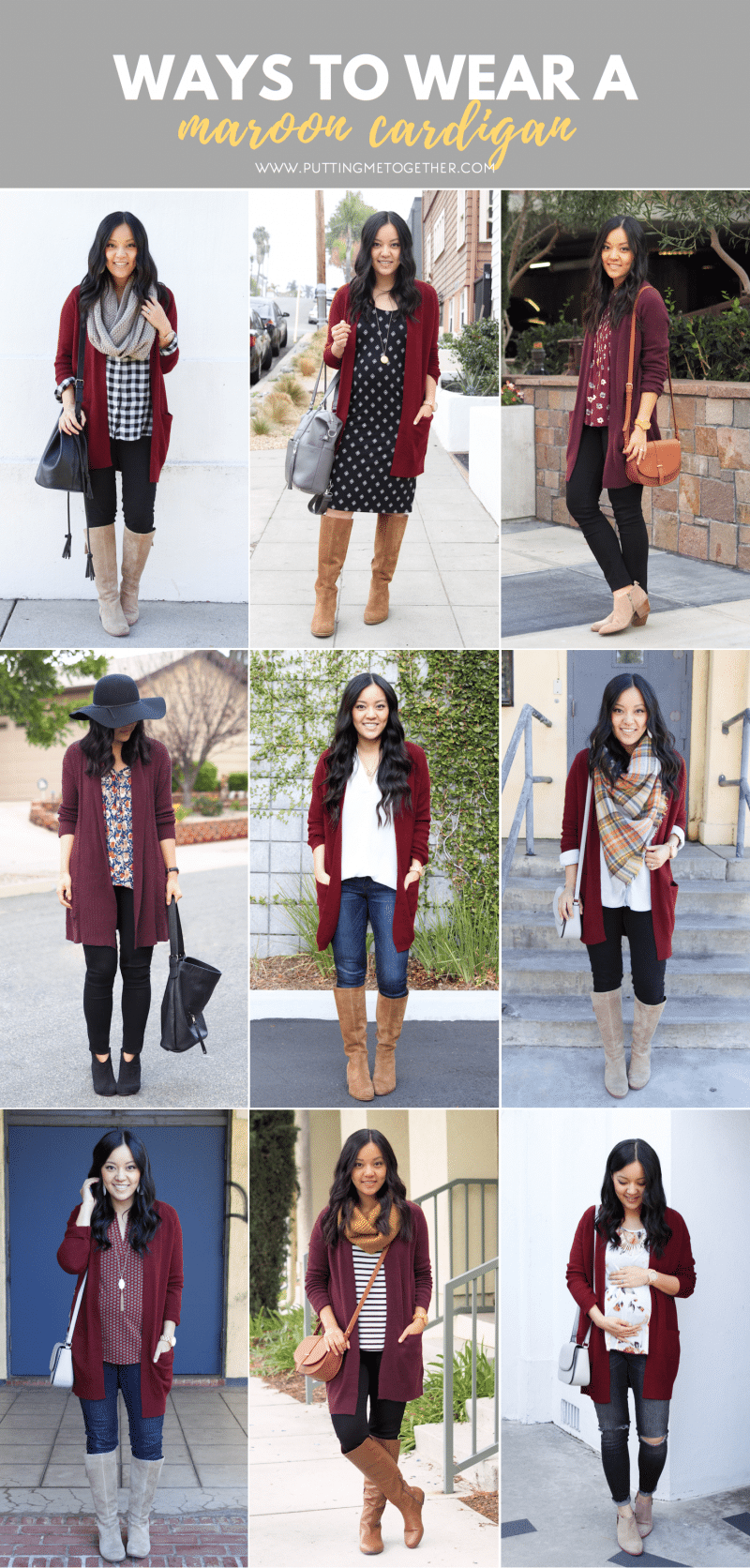 9 Outfits with a Maroon Cardigan
