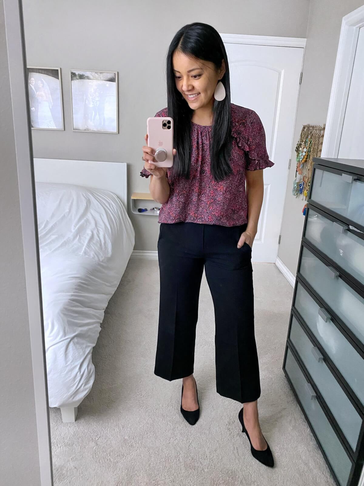 Old Navy Black Wide Leg Pants Review Business Casual Outfit for Work with  Floral Top - Putting Me Together