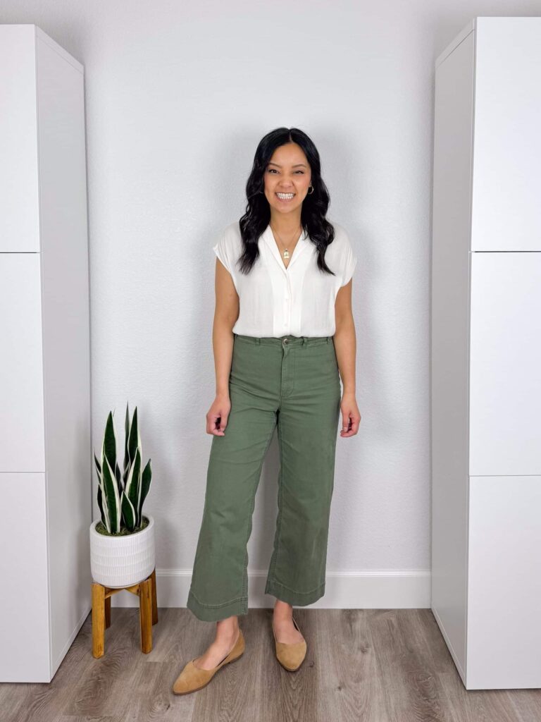 Hand embroidered olive green wide leg pants