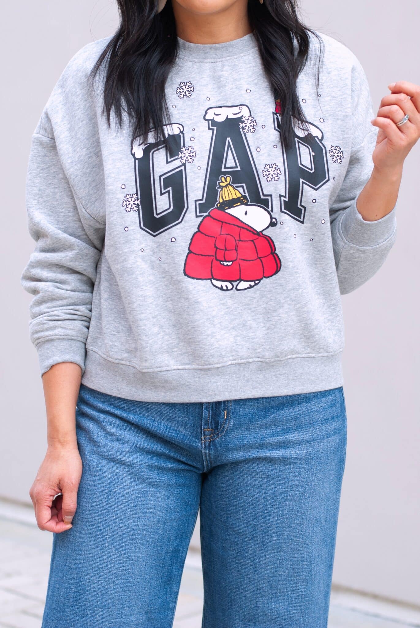 holiday outfits for casual gatherings + Easygoing Holiday Outfits for Casual Gatherings (That Still Look Cute) + 50-70% Off Everything with Gap Factory!!! + putting me together + holiday graphic print snoopy sweatshirt + jeans