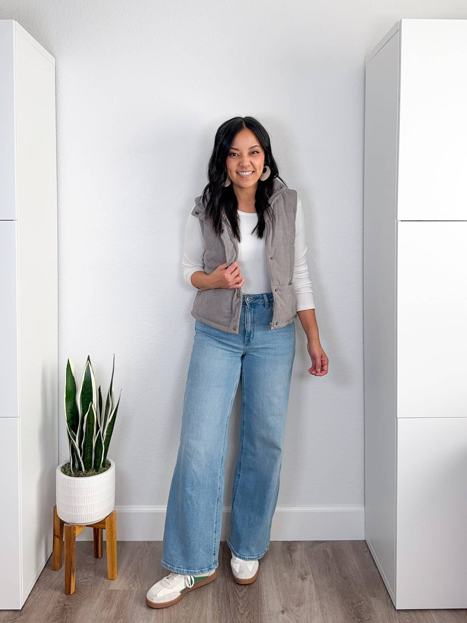 My 7 Must-Have Winter Shoes to Be Effortlessly Pulled Together + putting me together + winter shoes + cute corduroy grey vest + white long sleeve tee + affordable white sneakers