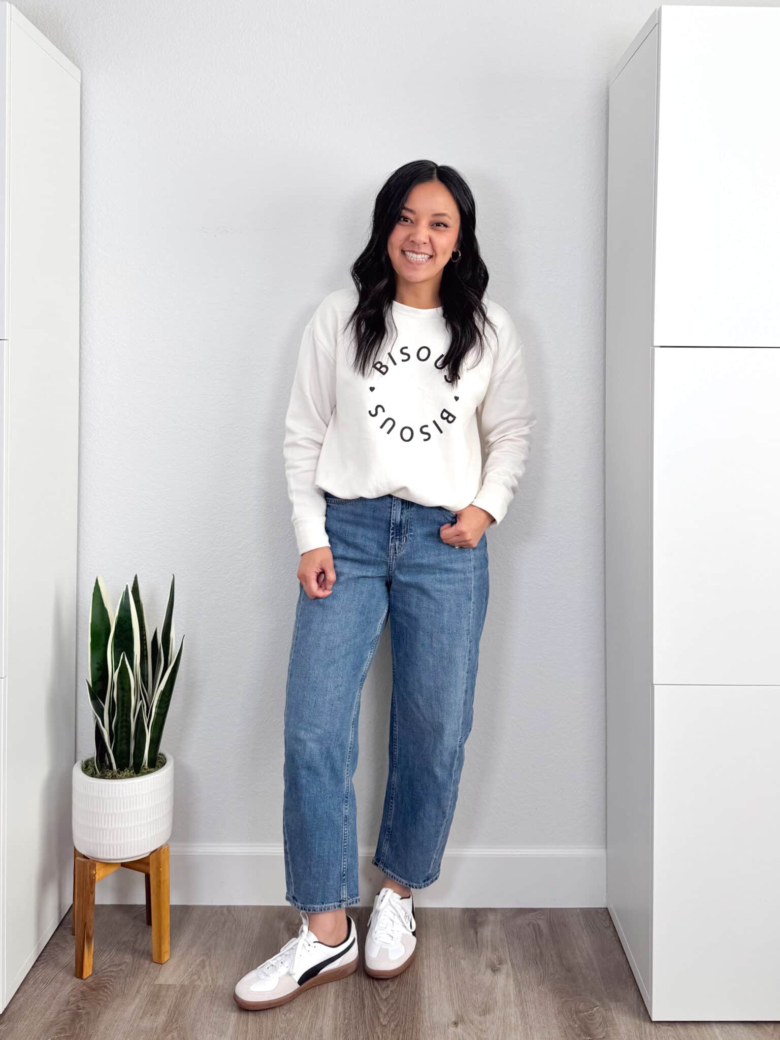 Try-Ons: Quince, LOFT, Old Navy Winners, Nordstrom, and No-Show Underwear + try-ons from some of your faves + putting me together + try ons + white bisous (kisses) bubble hem sweatshirt + barrel leg jeans + white and black sneakers