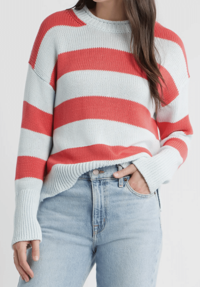 11 Spring Sweaters You Don't Have to Tuck + putting me together + sweaters you don't have to tuck + no tuck sweaters + striped roll neck cotton sweater