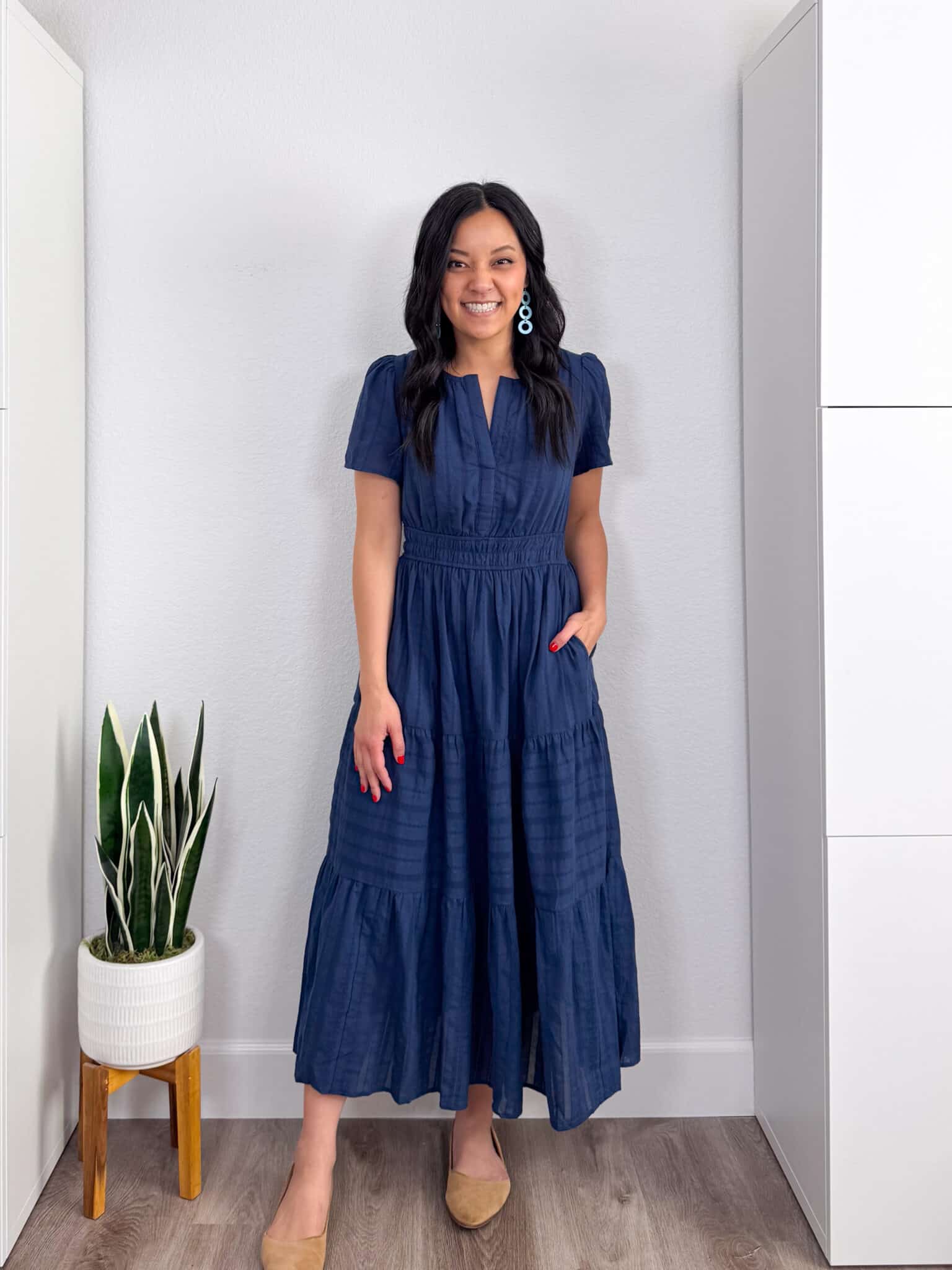 white christmas dresses Blue Modest Lace Homecoming Dress Short for Freshman main image 1