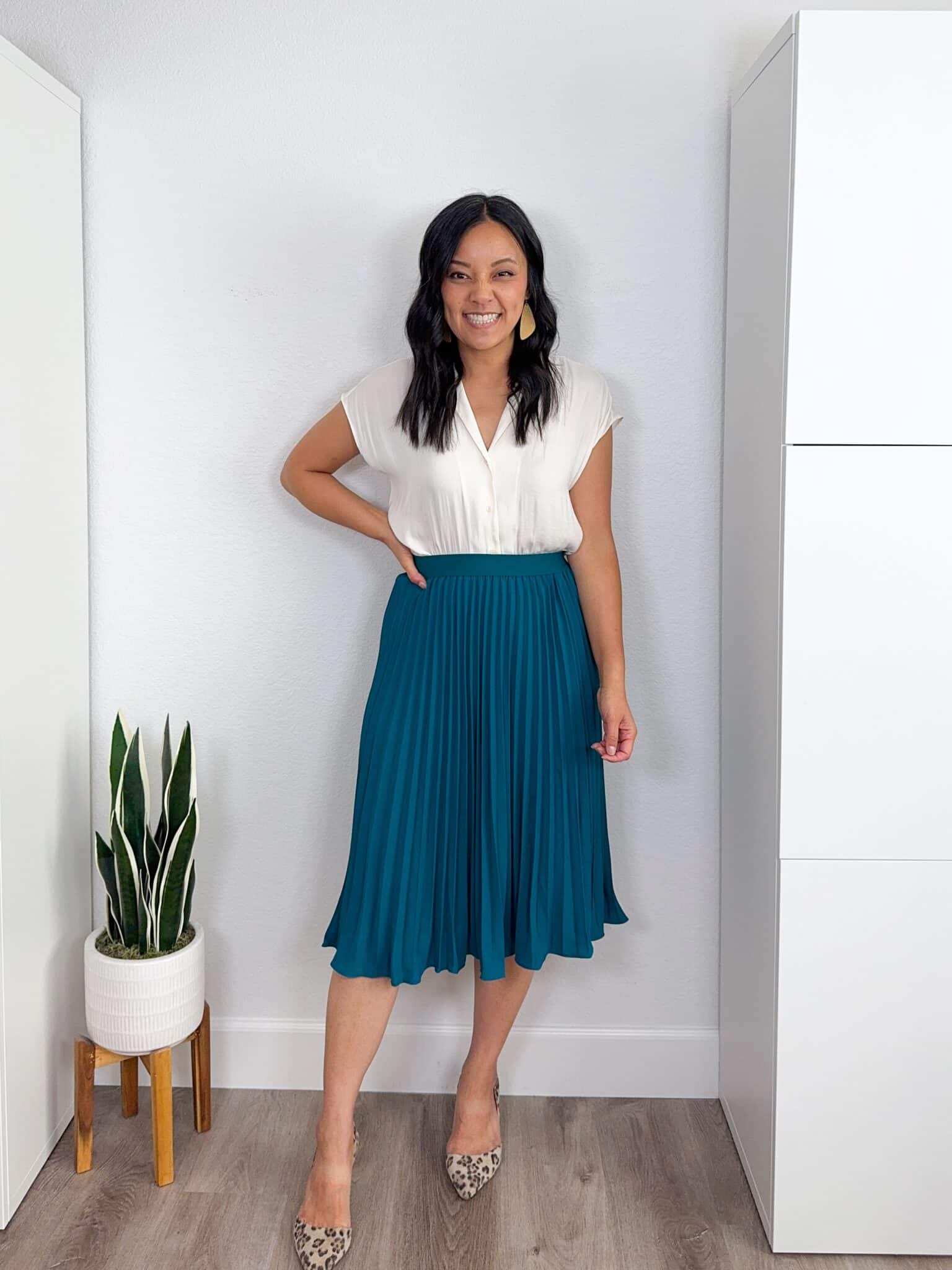 12 really affordable spring favorites from Amazon + Amazon items for spring + putting me together + classic pleated skirt + white blouse + leopard print heels