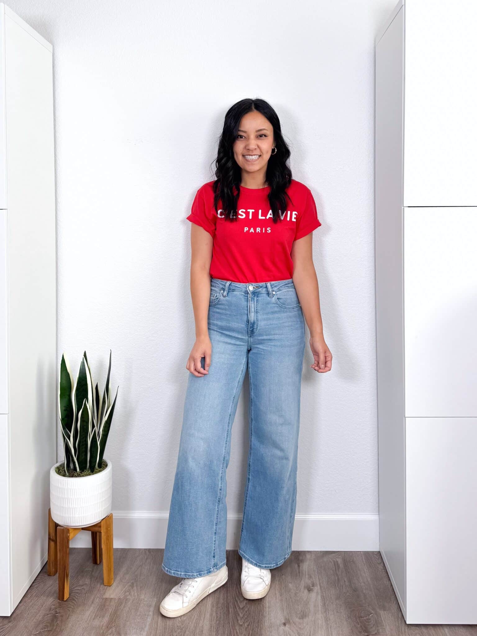 12 really affordable spring favorites from Amazon + Amazon items for spring + putting me together + red graphic t-shirt + comfortable wide leg jeans