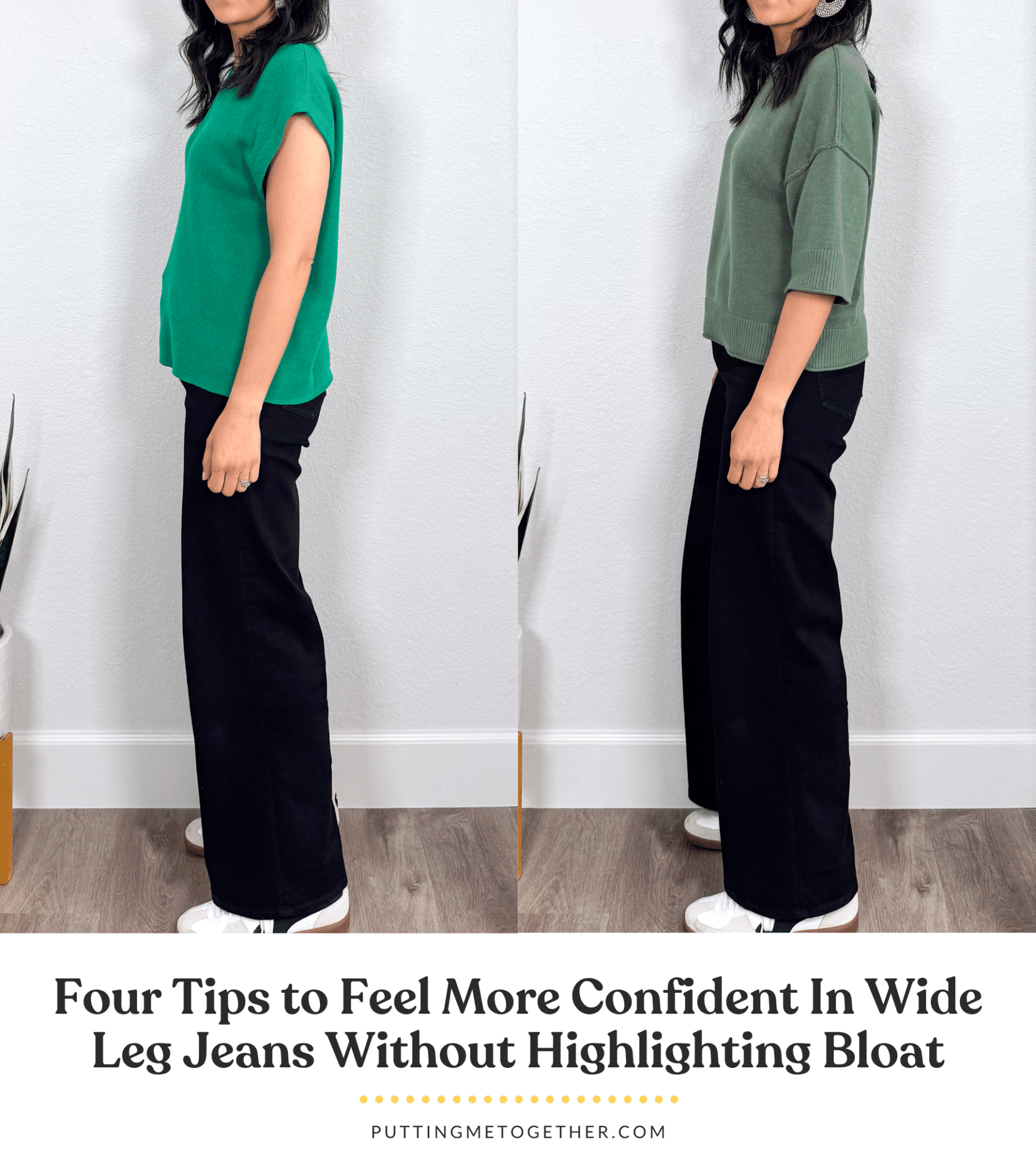 How to Wear Wide Leg Jeans Without Highlighting the Bloat + wear wide leg jeans without highlighting the bloat + putting me together