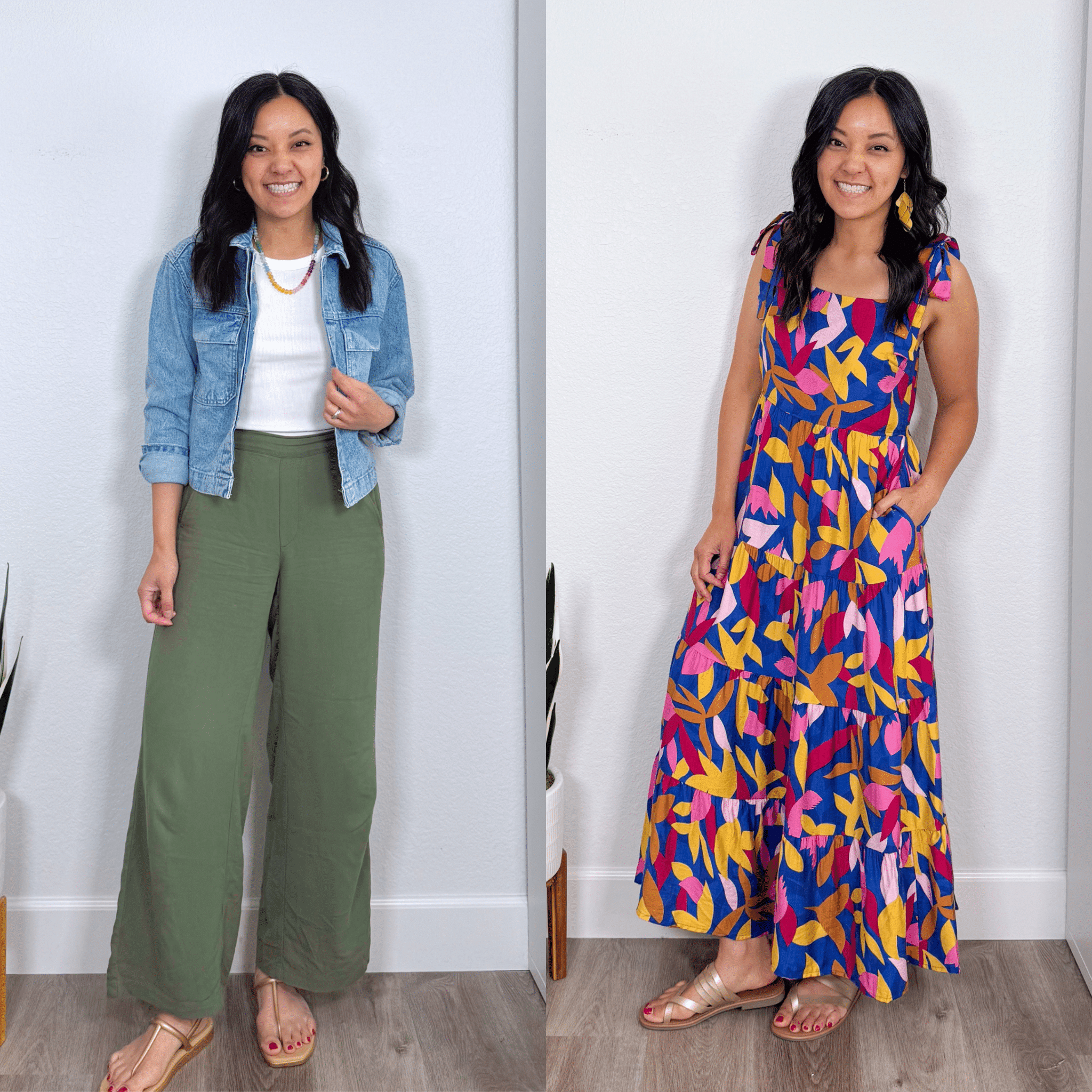 amazon prime day deals + 15 Amazon Prime Day Fashion Deals + 15 Helpful Everyday Items You Need to Check Out + putting me together + lightweight denim jacket + white tank top + affordable colorful beaded necklace + comfortable green pants for summer + water friendly sandals + special occasion maxi dress + metallic gold sandals