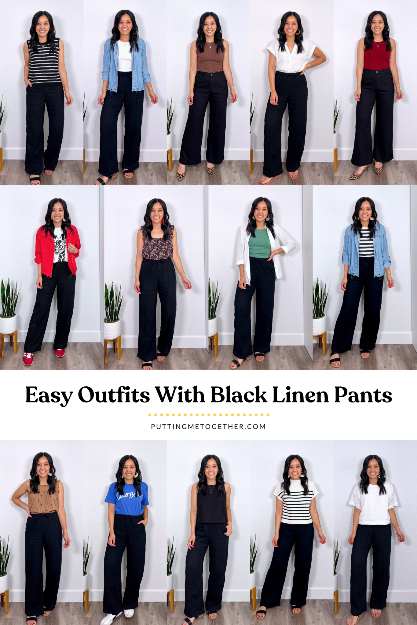 What to Wear With Black Linen Pants: 14 Outfit Ideas for Summer You Can Easily Copy + black linen pants outfit + putting me together + easy outfits with black linen pants