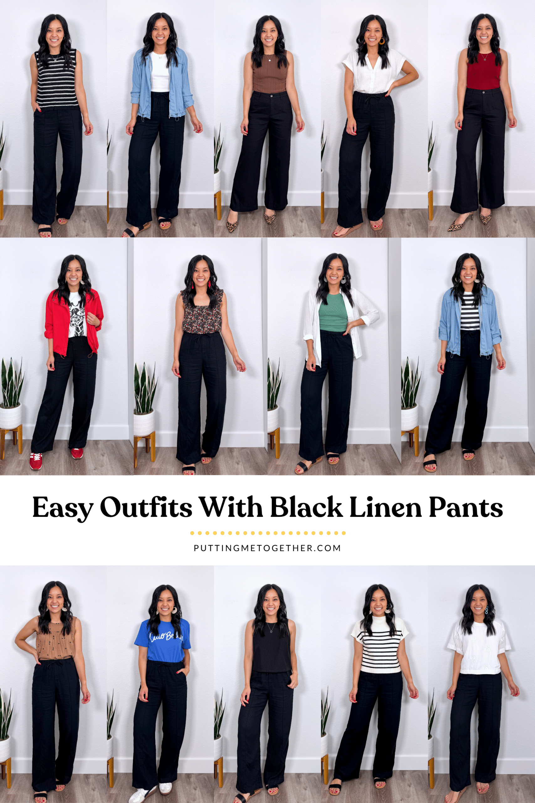 what to wear with linen pants + 14 outfits with black wide leg linen pants you can copy