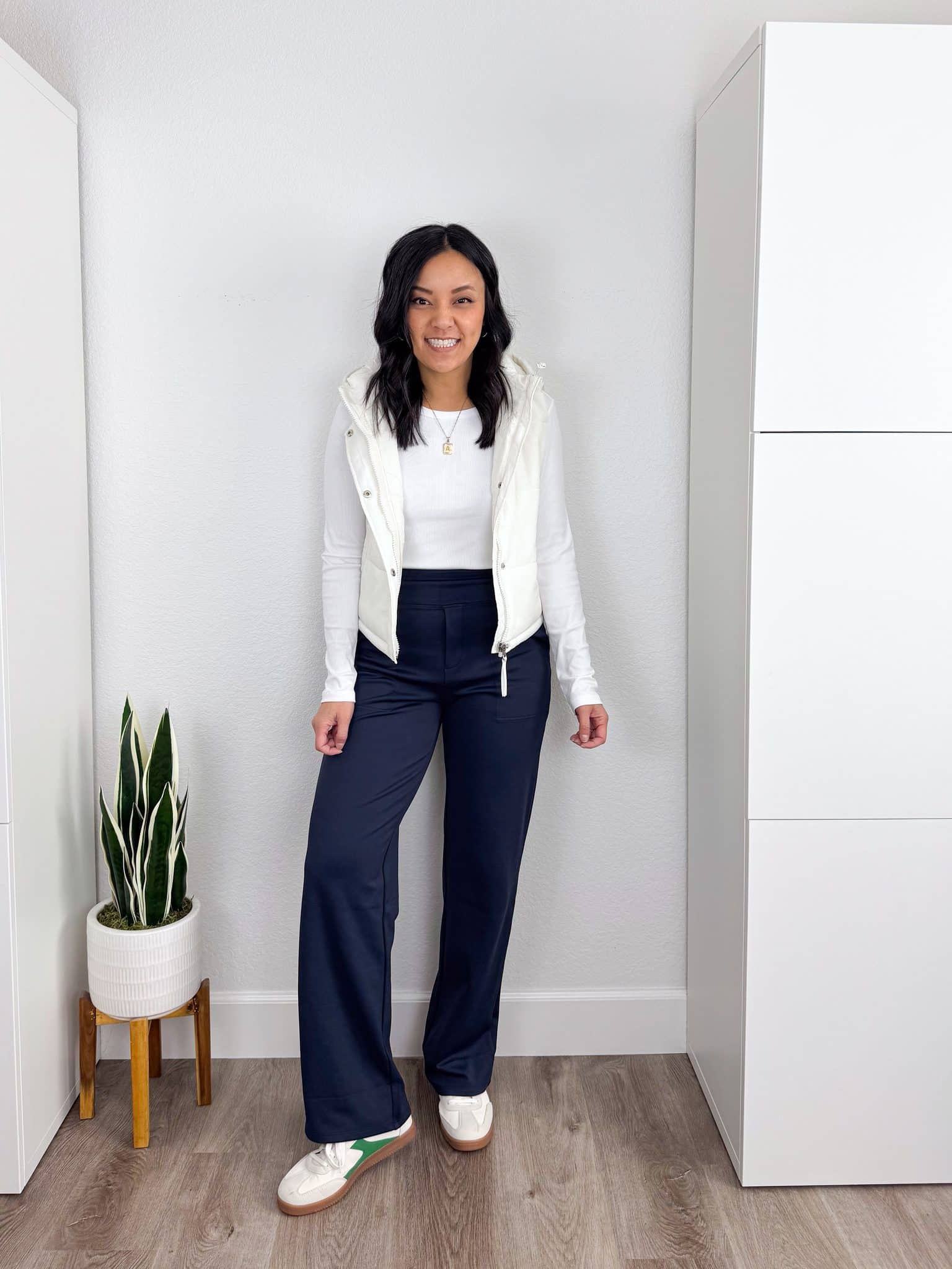 Amazon Fashion Deals That I Love 😍 —  ENDS TOMORROW! + amazon fashion deals + amazon fashion favorites + putting me together + white long sleeve tee + white vest + fleece lined wide leg pants + gold hoops + white and green sneakers
