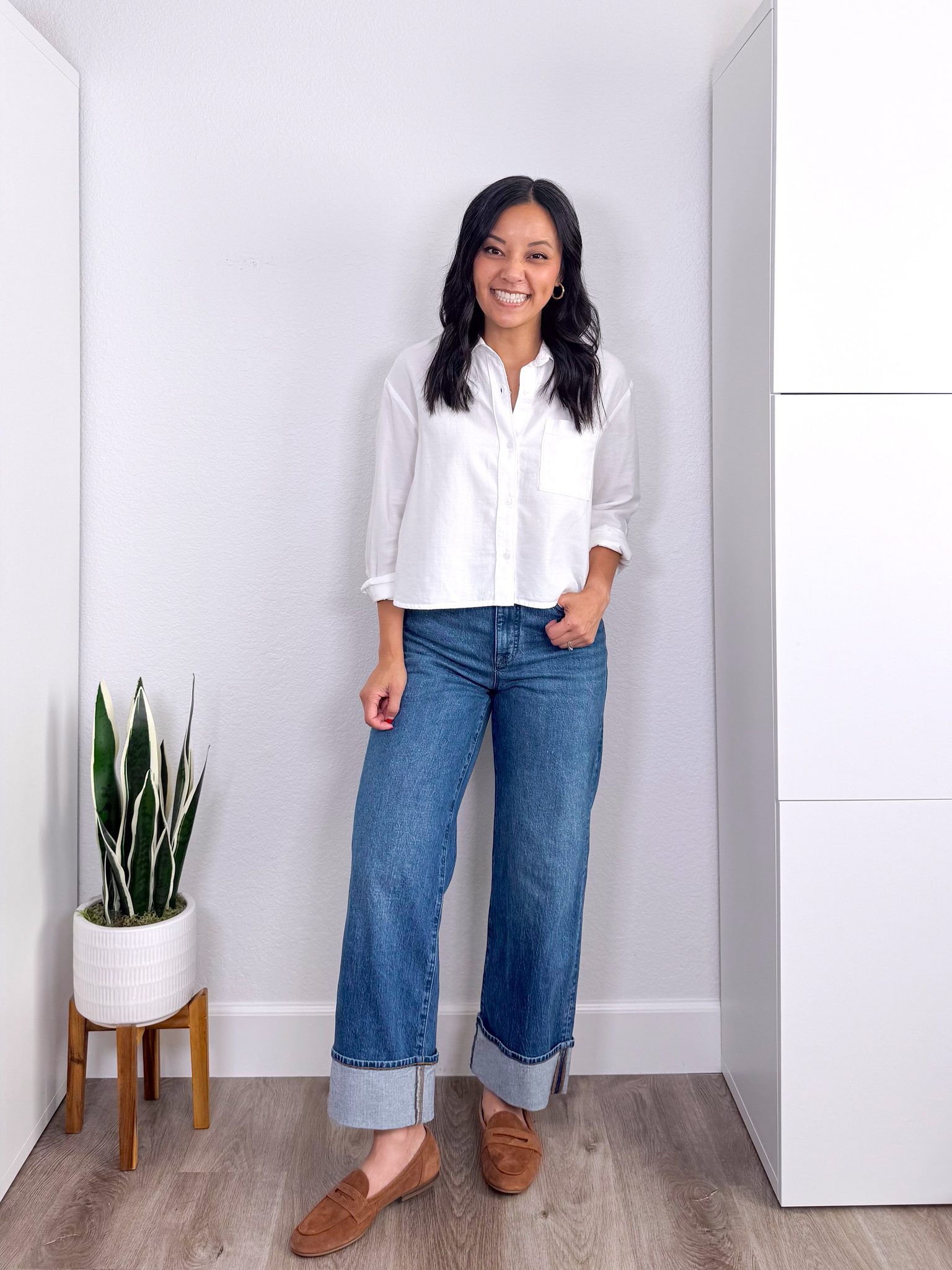 REVIEWS: Fall Jackets, Really Affordable Elevated Casual Tops, and Shoes + elevated casual tops and fall jackets + putting me together + comfortable white button up shirt + medium wash cuffed jeans + stylish tan suede loafers