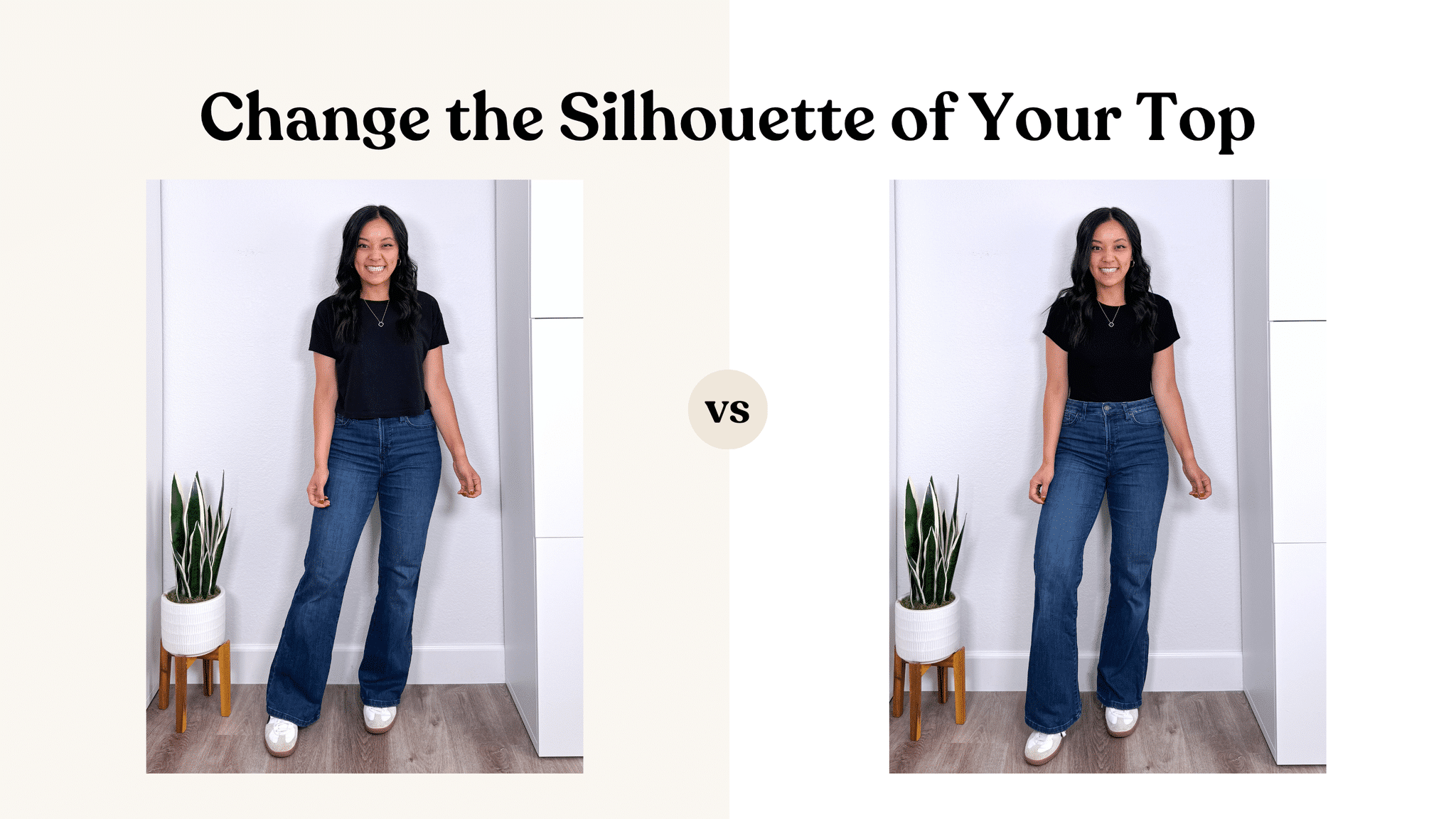 6 Ways to Create New Outfits With What's In Your Closet: How to Remix What You Own + create new outfits with clothes you already own + putting me together + best black tee + affordable dark wash flare leg jeans + white and black sneakers + gold and black icon necklace